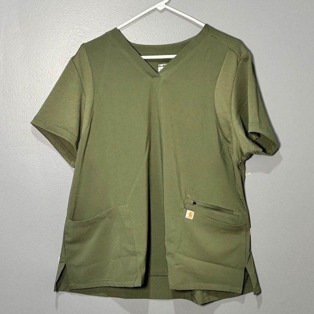 Carhartt Scrub Top Womens XL Green Poly Spandex V-Neck Force Modern Fit Workwear